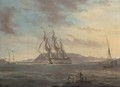 A First Rate making her way down Plymouth Sound in a stiff breeze, with Drake's Island off her starboard bow - Thomas L. Hornbrook