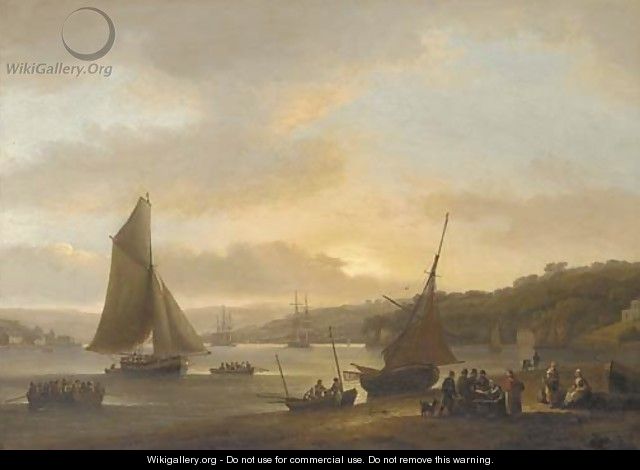 Shipping on the River Dart at Dittisham with women selling fish in the foreground - Thomas Luny