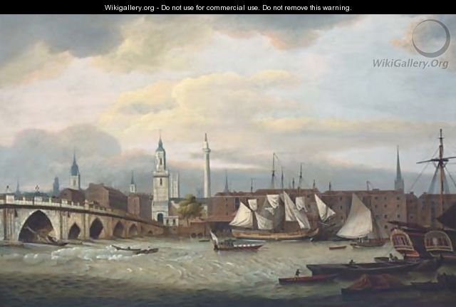 Merchant shipping at the wharfside below old London Bridge - Thomas Luny