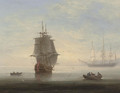 Frigates in an early morning calm, one making ready to put to sea - Thomas Luny