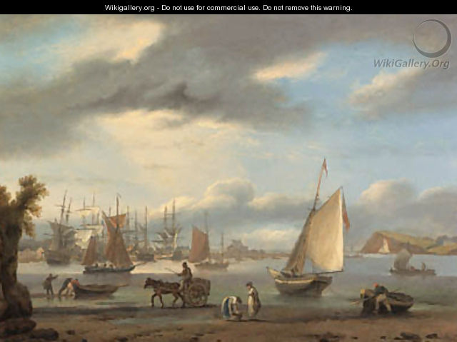 A view of Teignmouth, Devon with shipping and fisherfolk - Thomas Luny