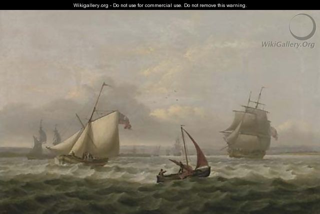 A Royal Naval cutter running ahead of a frigate in a stiff breeze off Sheerness - Thomas Luny