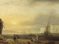 A coastal landscape with fisherfolk on the shore unloading the day's catch - Thomas Luny