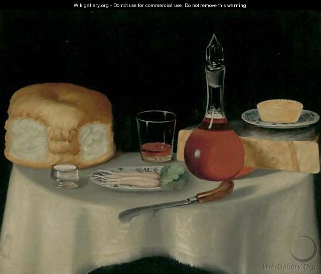 A still life with bread, cheese, a pie - Thomas Keyse Gloucester