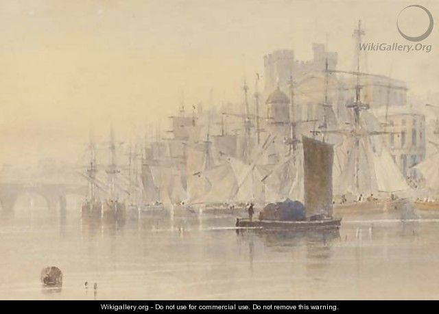 Trading vessels moored at the quayside, Newcastle-upon-Tyne - Thomas Miles Richardson