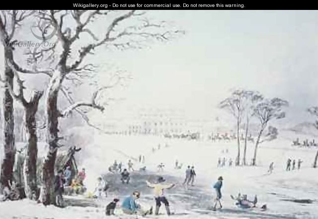 View of Buckingham House and St James Park in the Winter - John Burnet