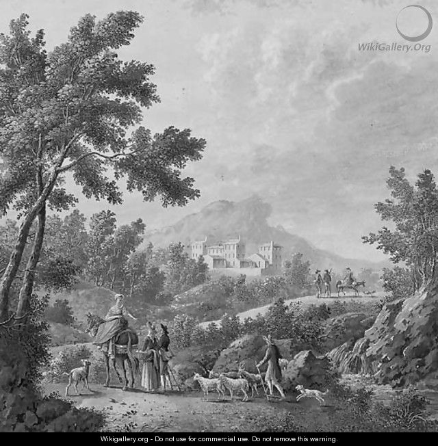 Peasants and herdsmen in an Italianate landscape - Zacharie-Felix Doumet