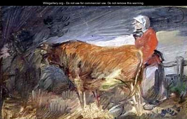 Woman and a Cow in a Landscape - Wilhelm Busch