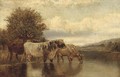 Cattle watering in a lake landscape - William Vivian Tippet