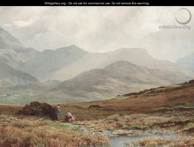 Country folk on a track with Cader Idris beyond - William (Turner of Oxford) Turner