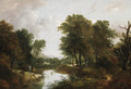 Figures in a wooded river landscape - William Traies