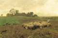 A shepherd with his flock by a farm - Willem II Steelink