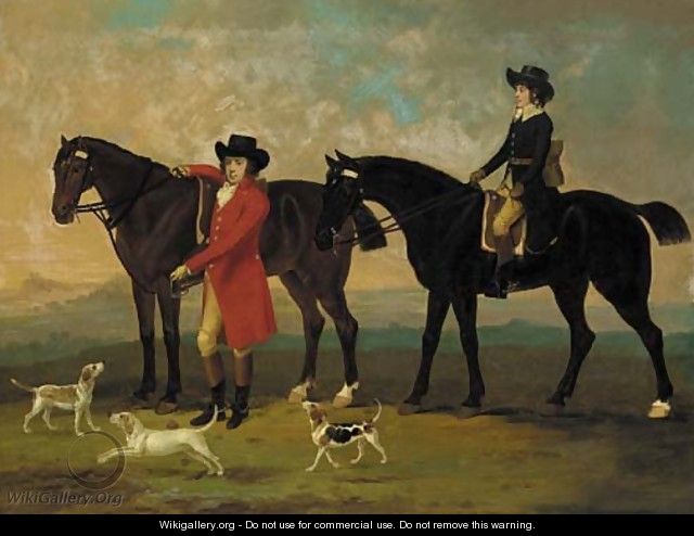 William Trow Esq. and his Groom with hounds in a landscape - William Williams