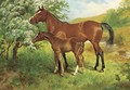 A mare and foal in an orchard - Wilson Hepple