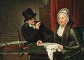 A lady and gentleman conversing at table - Wybrand Hendriks