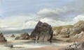 Figures before rocks on the foreshore at low tide - William Roxby Beverley