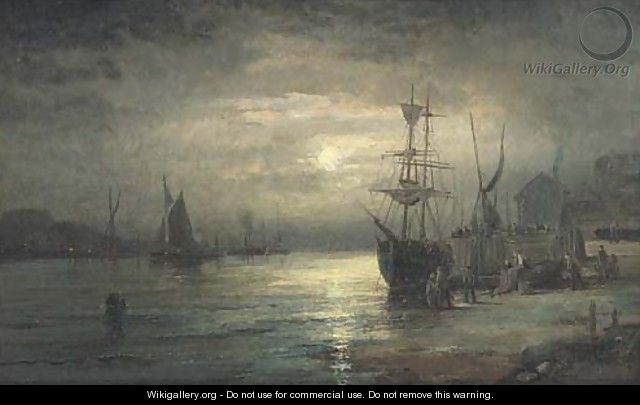 Shipping on the Medway by moonlight - William A. Thornley or Thornbery