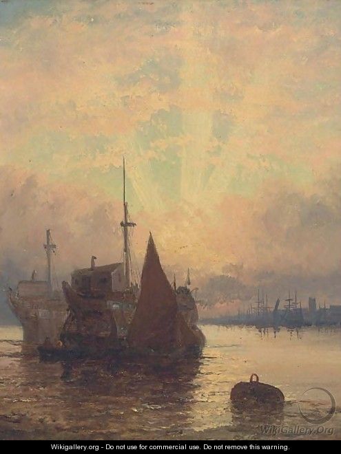 Old hulks on the Medway at dusk - William A. Thornley or Thornbery