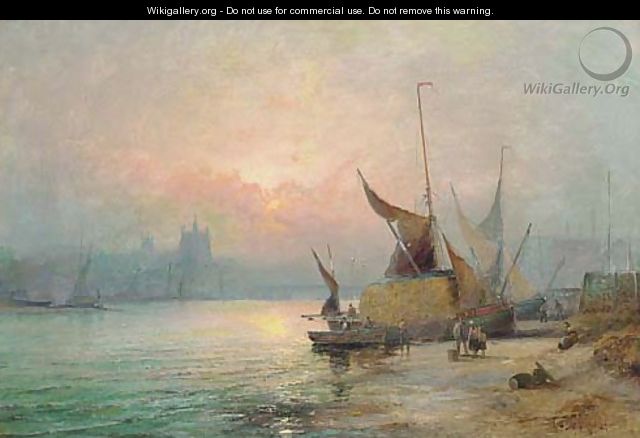 Beached hay barges across the river from Rochester at dusk - William A. Thornley or Thornbery