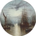 A moonlit harbour - William A. Thornley or Thornbery