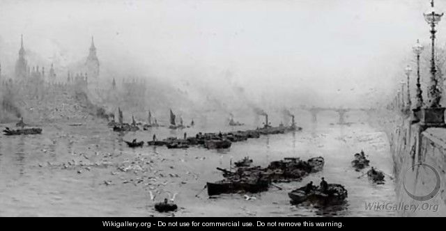 Longshoremen at work on the Thames before Westminster - William Lionel Wyllie