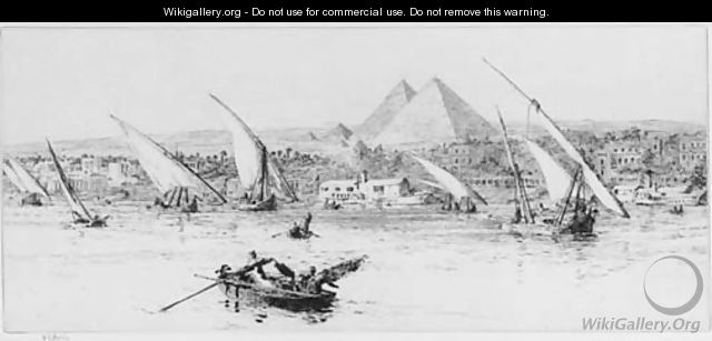 Feluccas on the Nile, the Pyramids beyond - William Lionel Wyllie