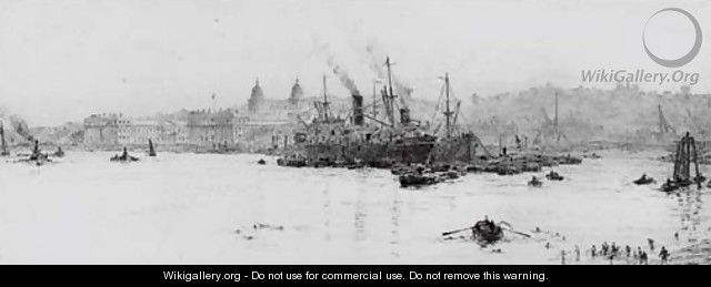 Dug out boats off Greenwich - William Lionel Wyllie