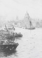 Barges on the Thames before St. Paul's Cathedral - William Lionel Wyllie