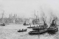 Barges and other shipping in the Pool of London before the Tower - William Lionel Wyllie