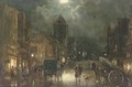 Figures and carriages on a street by moonlight (illustrated) - William Manners