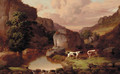 Pointers with a huntsman in a rocky river landscape - William Malbon