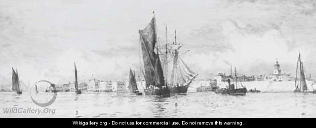 Under tow in Portsmouth Harbour - William Lionel Wyllie
