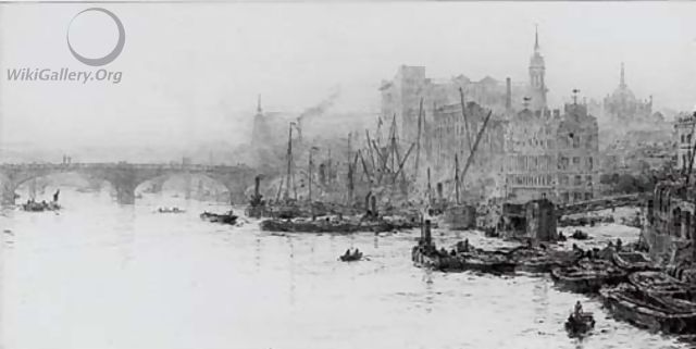 Tugs and barges in the Pool of London before London Bridge - William Lionel Wyllie