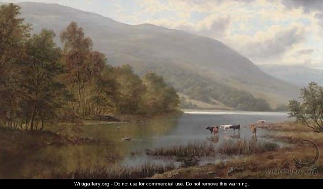 Cattle watering in a river landscape - William Mellor