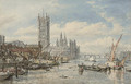Houses of Parliament and Westminster Bridge from the South Bank of the River Thames - William Parrott