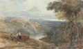 Travellers in an extensive landscape before a fortress - William James Muller