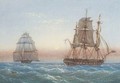 Three masted frigates in choppy seas - William Joy