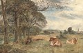 Cattle grazing, with Sefton Church beyond - William Joseph Caesar Julius Bond