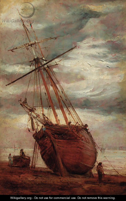 Figures by a beached boat - William Joseph Caesar Julius Bond
