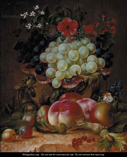 Grapes, peaches, plums, cobnuts, redcurrants, summer flowers - William John Wainwright