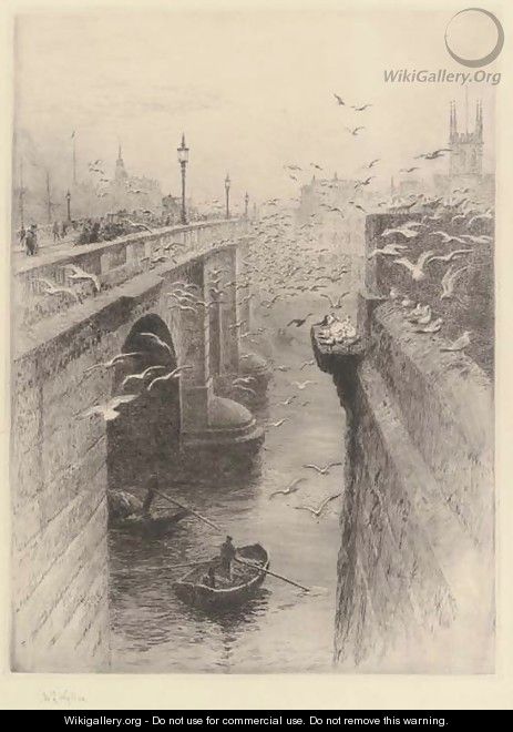 London Bridge and Southwark Cathedral - William Lionel Wyllie
