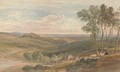View over a farmstead, a rolling valley beyond - William Leighton Leitch