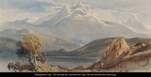 A lake before snow-capped mountains - William Leighton Leitch