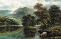 Highland cattle watering in a mountainous landscape - William Langley