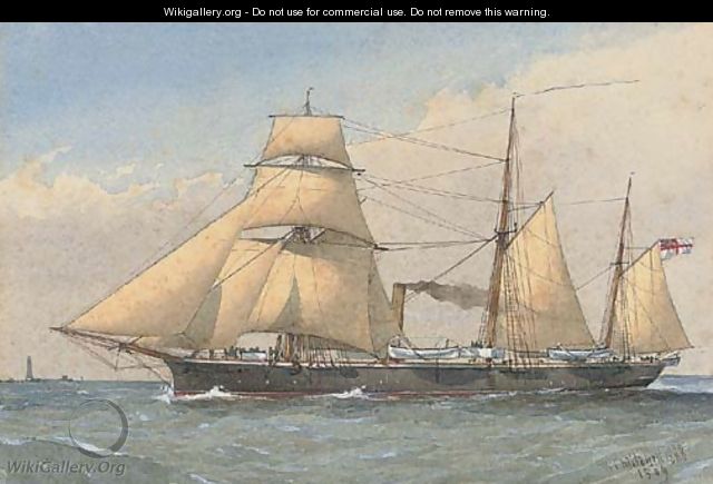 H.M.S Avon off the Eddystone lighthouse, under sail and steam - William Frederick Mitchell