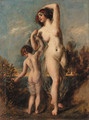 A woman and child in a lake landscape - William Etty
