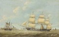 The whaling ships Jane and Harmony off the port of Hull, with the Holy Trinity Church on the waterfront beyond - William Hull