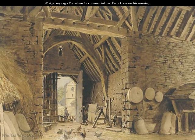 Interior of a barn with chickens - William Henry Hunt