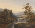 Figures by a river in a mountainous landscape - William Henry Mander