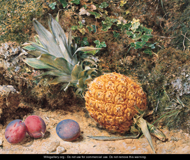 Still life with a pineapple and three plums - William Henry Hunt